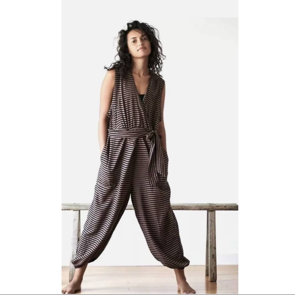 Free People Find the Chi Black & Brown Striped Jumpsuit Onesie Sz.XS